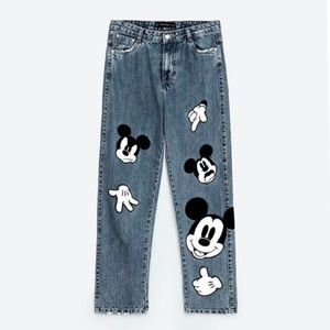 ZARA Mickey Mouse Patched Jeans